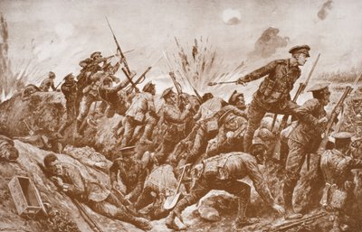 Segundo Teniente G.H. Woolley en la defensa de Hill 60 con sus hombres de English School