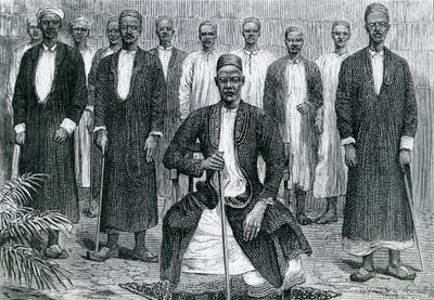 Sekebobo Jefe de Chagwe, Mtesa Jefe de Uganda, Chambarango y Pokino el Primer Ministro (grabado) de English School
