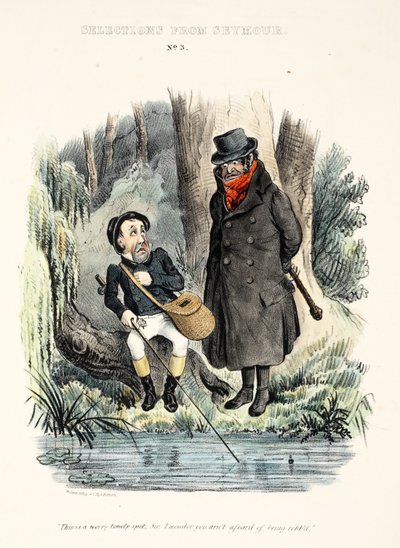 Selecciones de Seymour: No. 3, "Este es un lugar muy solitario, señor, me sorprende que no tenga miedo de ser robado.", pub c.1840 de English School