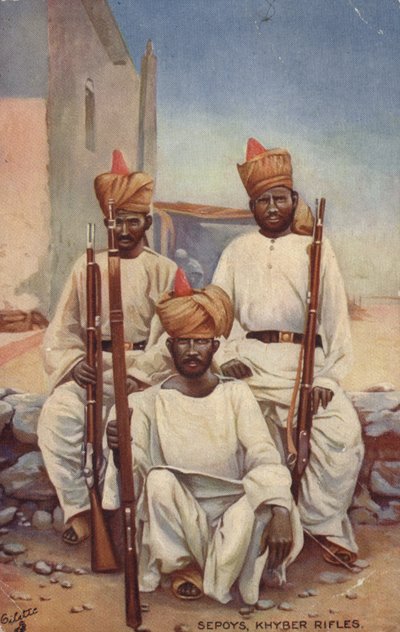 Sepoys, Khyber Rifles (litografía en color) de English School