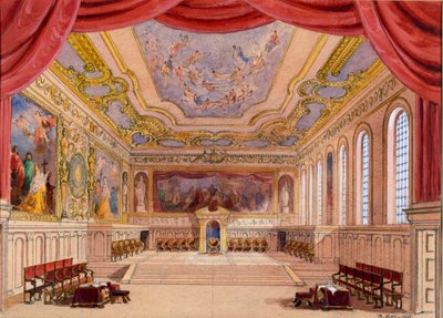 Diseño de escenario para El mercader de Venecia de William Shakespeare, 1858 de English School