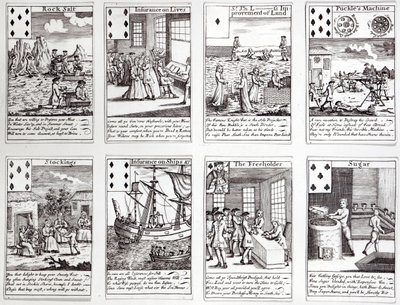 Juego de cartas con escenas satíricas de empresas comerciales e inversiones actuales, c.1720 de English School