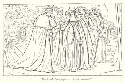 Trabajos de amor perdidos de Shakespeare; La princesa francesa entrega a Fernando un documento de su padre de English School