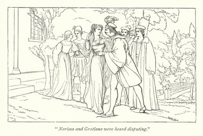 El Mercader de Venecia de Shakespeare; Porcia revelándose como los Doctores de Leyes pretendidos de English School