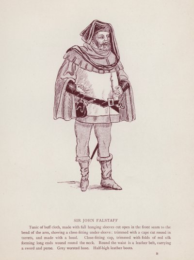 Sir John Falstaff en Las alegres comadres de Windsor de Shakespeare (litografía) de English School