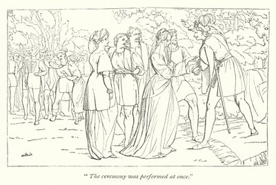Noche de Reyes de Shakespeare; Orsino recibiendo a Viola de las manos de su protector de English School
