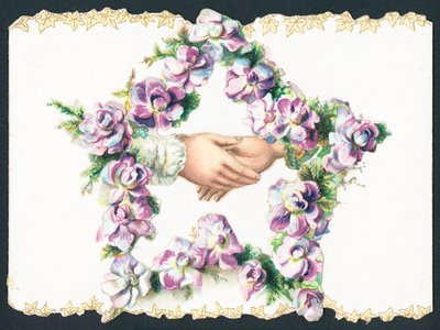 Dándose la mano dentro de una estrella de flores, tarjeta de English School