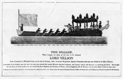 Chalupa transportando el cuerpo de Lord Nelson, 8 de enero de 1806 de Greenwich a Whitehall Stairs de English School