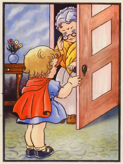 Le dice a su abuela que es seguro salir (litografía en color) de English School