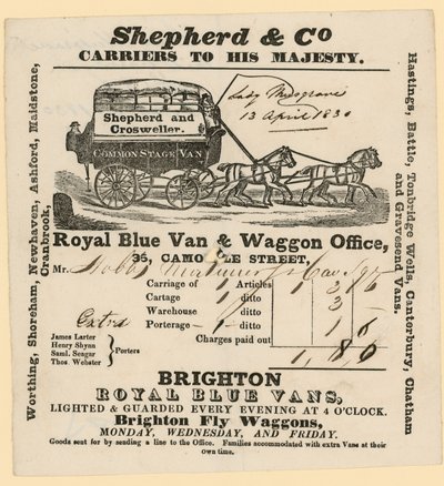 Factura de Shepherd & Co. De Brighton a Londres de English School