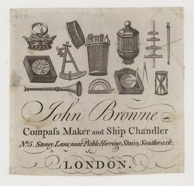 Tarjeta comercial de proveedores de barcos, John Browne de English School
