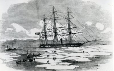Barco explorando el Ártico (grabado) de English School