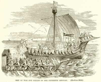 Buque de guerra y galera del siglo XV de English School