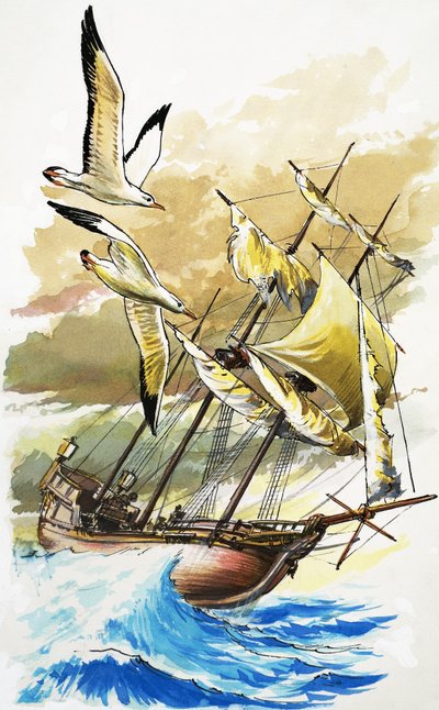 Barco en un mar tormentoso de English School