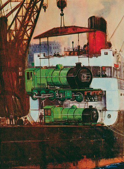 Locomotoras de envío (litografia en color) de English School