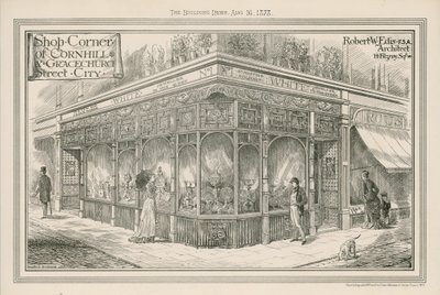 Tienda en la esquina de Cornhill y Gracechurch Street, City, Londres de English School