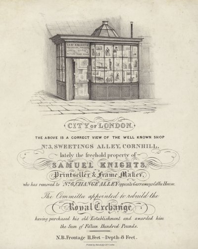 Tienda de Samuel Knights, vendedor de impresiones y fabricante de marcos, 3 Sweetings Alley, Cornhill, Ciudad de Londres de English School