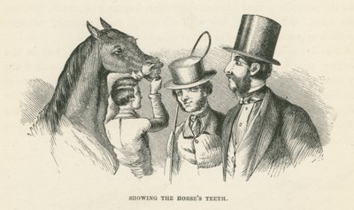 Mostrando los dientes del caballo (grabado) de English School