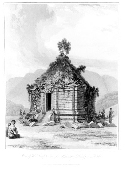 Santuario en la Montaña Dieng o Prahu en Java central, de History of Java, volumen 2, publicado en 1817 de English School