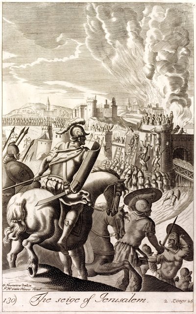 Sitio de Jerusalén por Nabucodonosor II de Babilonia, 597 a.C. (grabado) de English School
