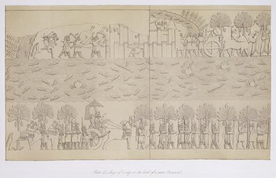 Asedio de una ciudad en la orilla de un río, placa 42 de Nínive y sus Restos por Austen Henry Layard, publicado en 1849 de English School