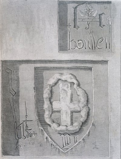Firma de Ana Bolena durante su encarcelamiento en la Torre de Londres y la cruz de otro prisionero de English School