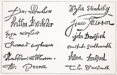 Firmas de los Padres Peregrinos, ilustración de la Historia de la Nación Británica de Hutchinson, c.1923 de English School
