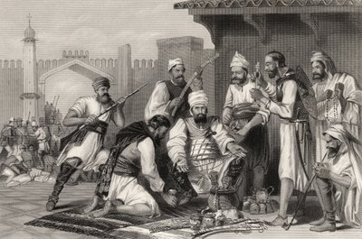 Tropas sikh dividiendo el botín tomado de los amotinados, de 