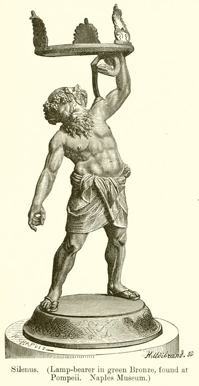 Silenus. (Portador de lámpara en bronce verde, encontrado en Pompeya. Museo de Nápoles) (grabado) de English School