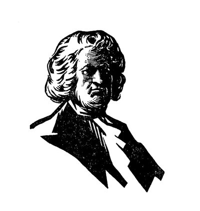 Retrato en silueta de Johann Sebastian Bach (litografía en color) de English School