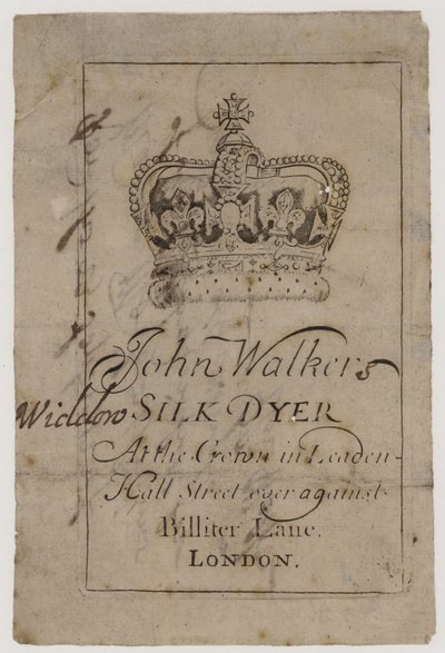Tintorero de seda, John Walker, tarjeta comercial de English School