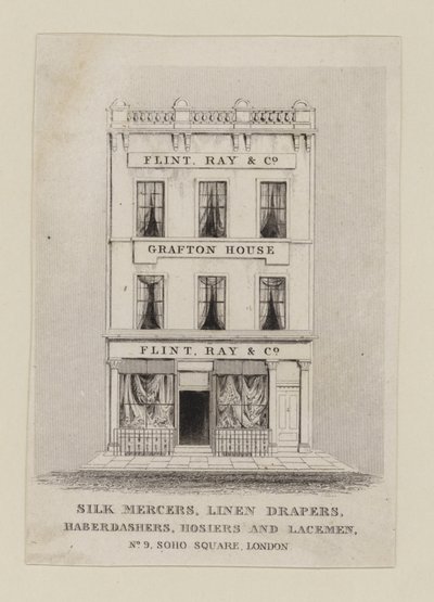 Tarjeta comercial de merceros de seda, Flint Ray & Co de English School