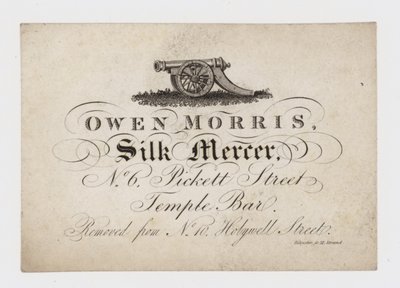 Mercero de seda, Owen Morris, tarjeta comercial de English School
