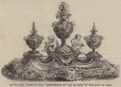 Tintero de plata dorada para presentación de Su Majestad al Rey de Siam de English School