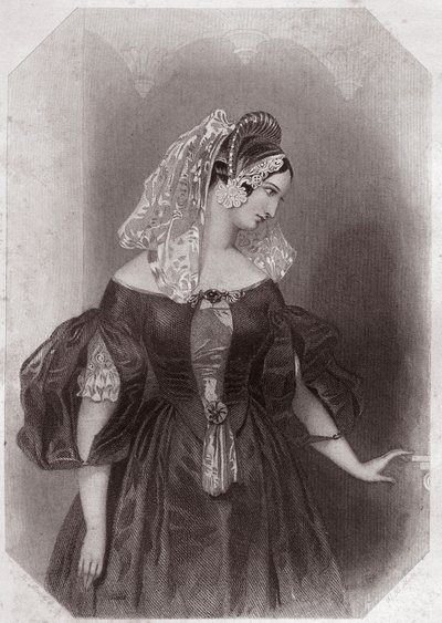 Silvia (Los dos caballeros de Verona) en - “Galería de las Mujeres de Shakespeare, colección de cuarenta y cinco retratos serios por los primeros artistas de Londres, enriquecida con notas críticas y literarias” circa 1838 - de “Galería de las mujeres de S de English School
