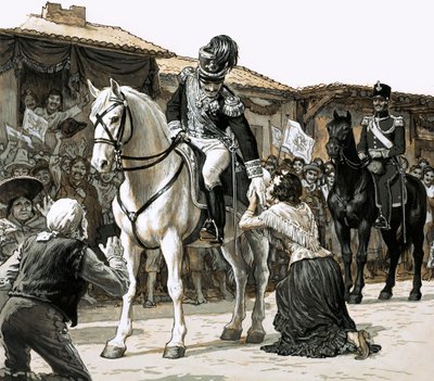 Simón Bolívar cabalga triunfante por las calles de Caracas de English School