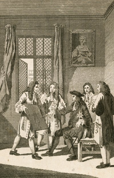 Sir Christopher Wren presentando al Rey Carlos II su plan para reconstruir Londres de English School