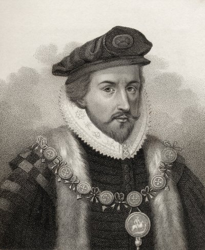 Sir Christopher Hatton, grabado por Bocquet, ilustración de 