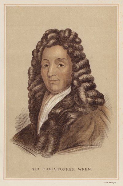 Sir Christopher Wren (litografia en color) de English School