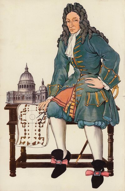 Sir Christopher Wren (litografia en color) de English School