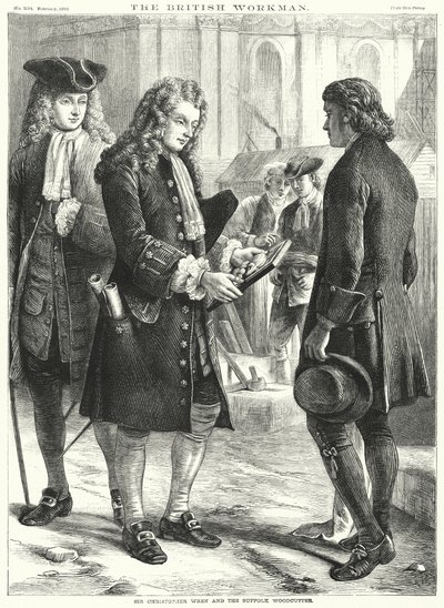 Sir Christopher Wren y el Leñador de Suffolk (grabado) de English School