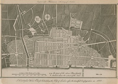 El plan de Sir Christopher Wren para reconstruir la Ciudad de Londres después del terrible incendio de 1666 de English School