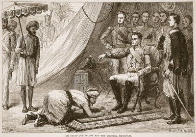 Sir David Ochterlony y el mensajero Ghoorka, ilustración de Cassells Illustrated History of India de James Grant, pub. 1879 de English School