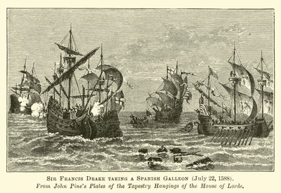 Sir Francis Drake tomando un Galeón Español, 22 de julio de 1588 de English School