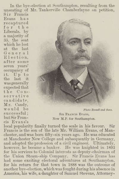 Sir Francis Evans, nuevo MP de Southampton (grabado) de English School
