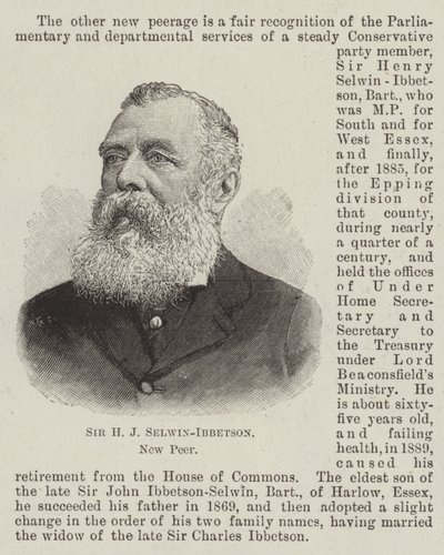 Sir H J Selwin-Ibbetson, nuevo par de English School