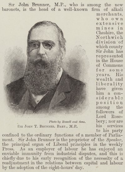 Sir John T Brunner, Baronet, MP (grabado) de English School