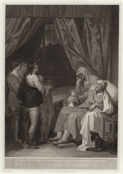Sir T Windham amonestando a sus hijos para que preserven su lealtad al rey de English School