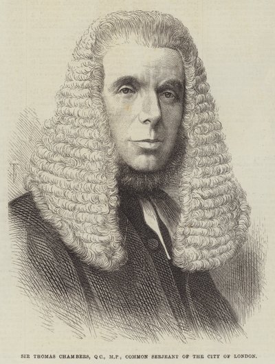 Sir Thomas Chambers, QC, MP, Common Serjeant de la ciudad de Londres (grabado) de English School