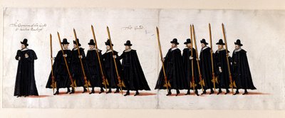 Sir Walter Raleigh, Capitán de la Guardia, y la Guardia. Parte de la procesión fúnebre de la reina Isabel I a la Abadía de Westminster, el 28 de abril de 1603. de English School